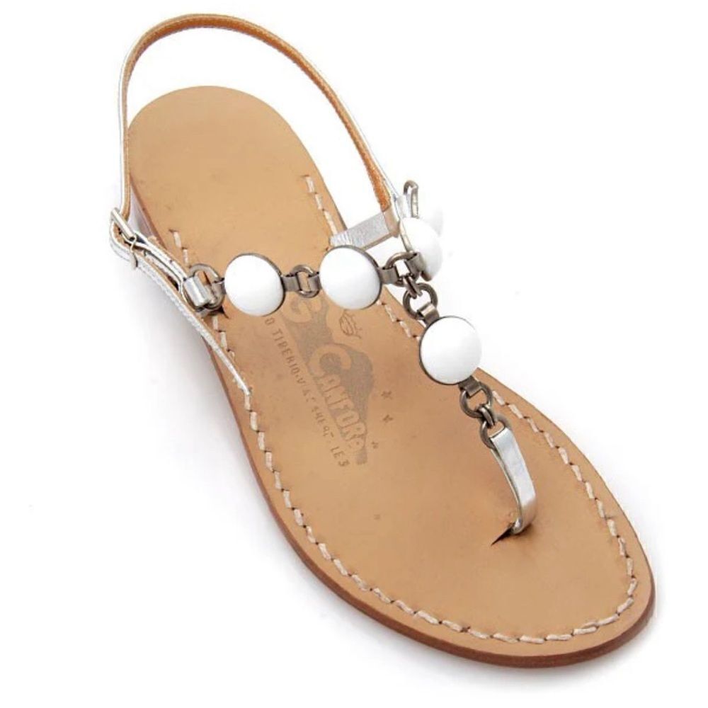 Canfora Naomi white jeweled embellished metallic silver leather sandals 10